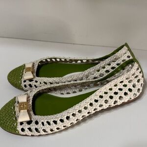 Tory Burch Leather Woven Ballet Flat White and Green Women’s 6.5 M pre-owned